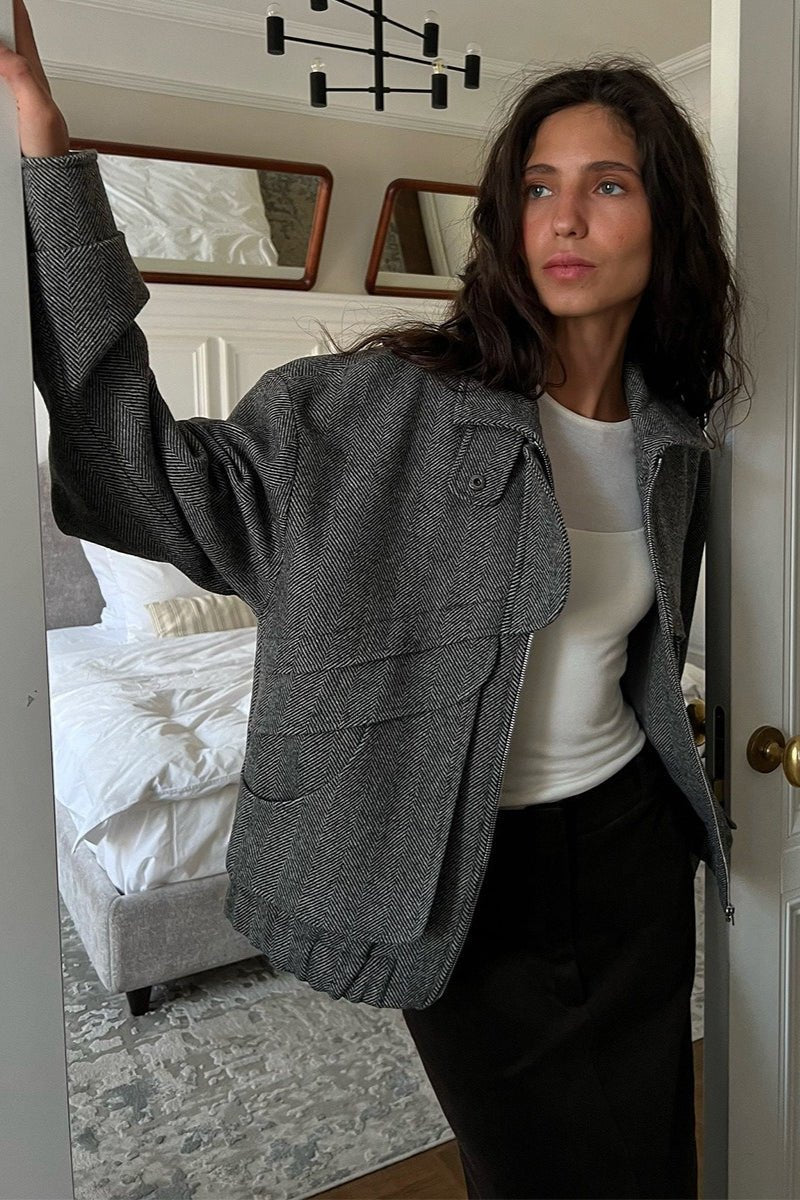 Sarah Herringbone Stand Collar Coat - Women's Fall and Winter Outerwear - Image 5