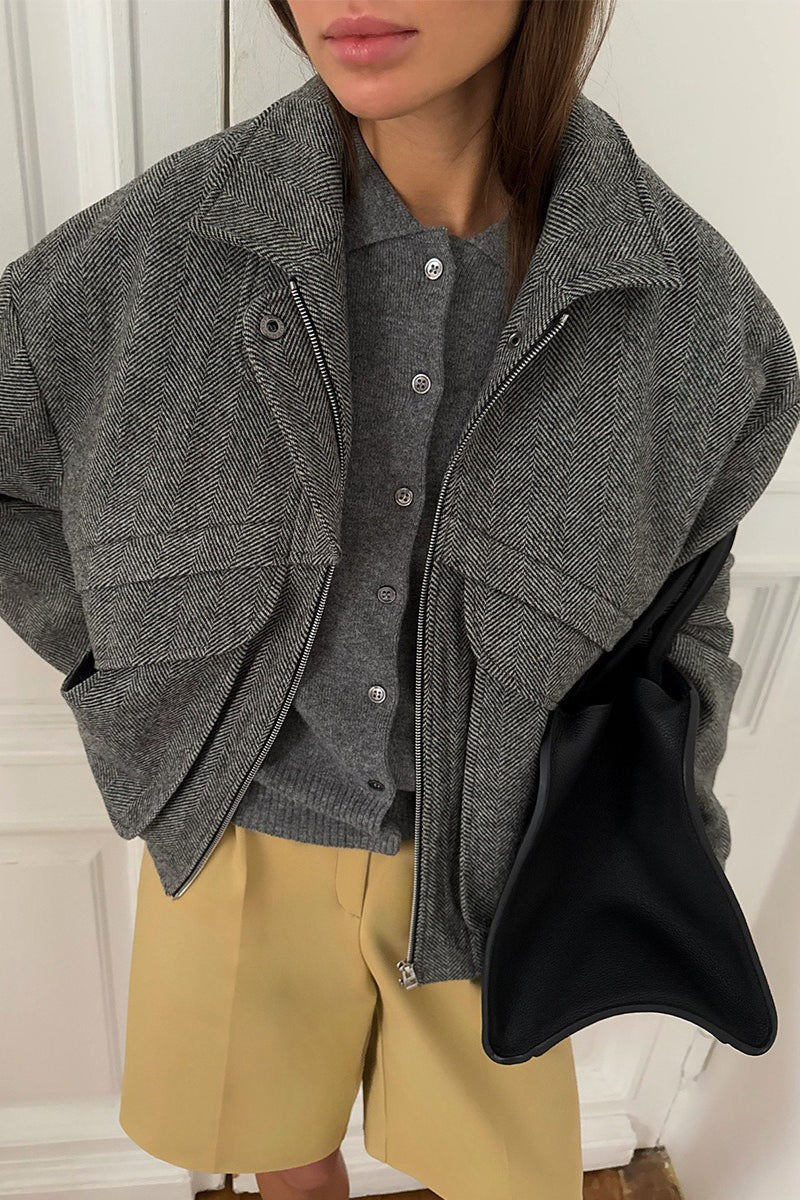 Sarah Herringbone Stand Collar Coat - Women's Fall and Winter Outerwear - Image 6