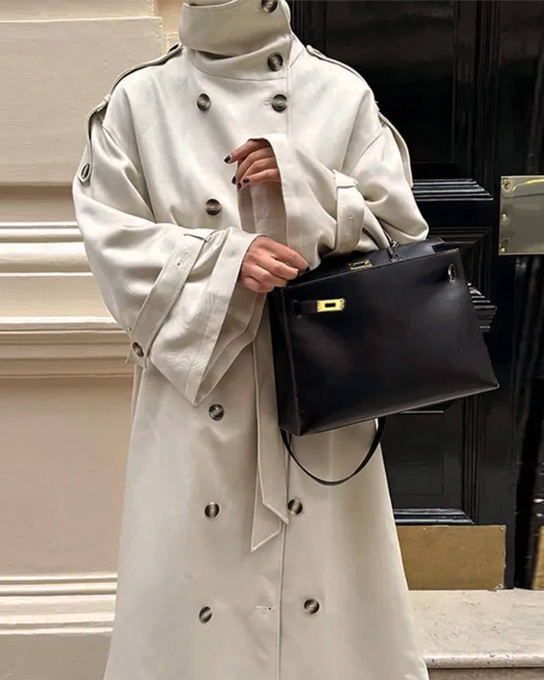 Sarah High Neck Belted Trench Coat - Women's Fall and Winter Outerwear - Image 2