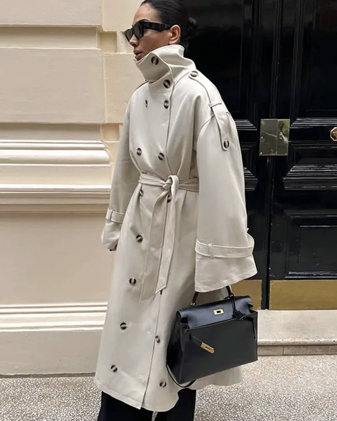 Sarah High Neck Belted Trench Coat - Women's Fall and Winter Outerwear - Image 3