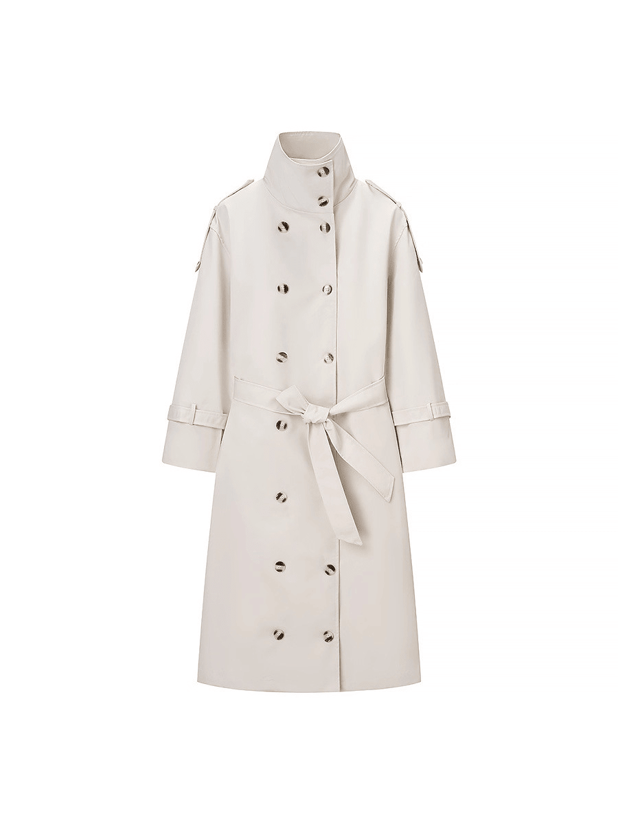 Sarah High Neck Belted Trench Coat - Women's Fall and Winter Outerwear