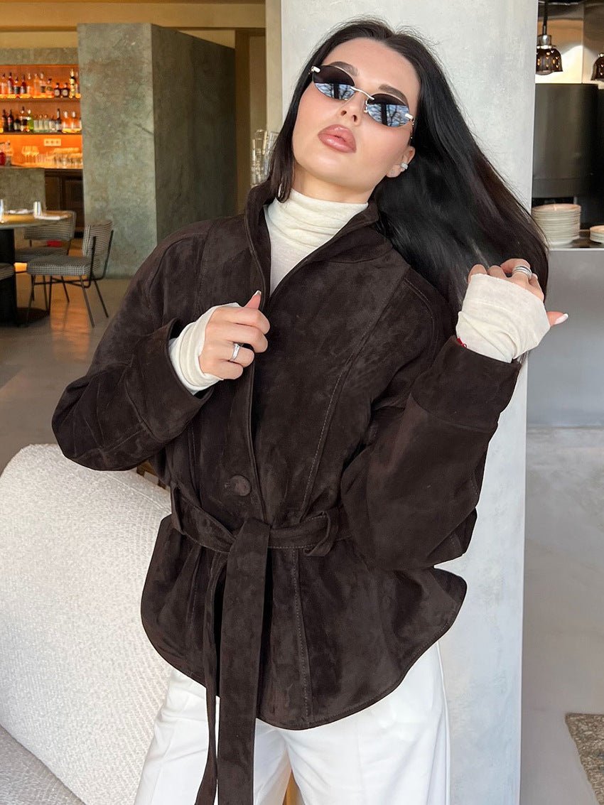 Teresa Belted Suede Trench Coat - Women's Fall and Winter Outerwear - Image 3