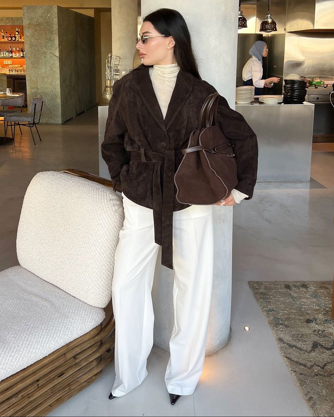 Teresa Belted Suede Trench Coat - Women's Fall and Winter Outerwear - Image 5