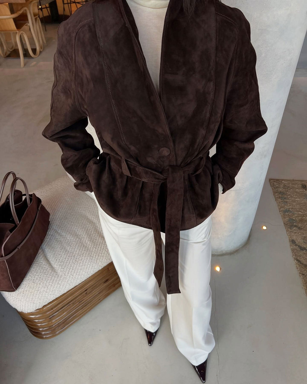 Teresa Belted Suede Trench Coat - Women's Fall and Winter Outerwear