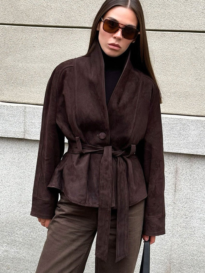 Teresa Belted Suede Trench Coat - Women's Fall and Winter Outerwear - Image 2