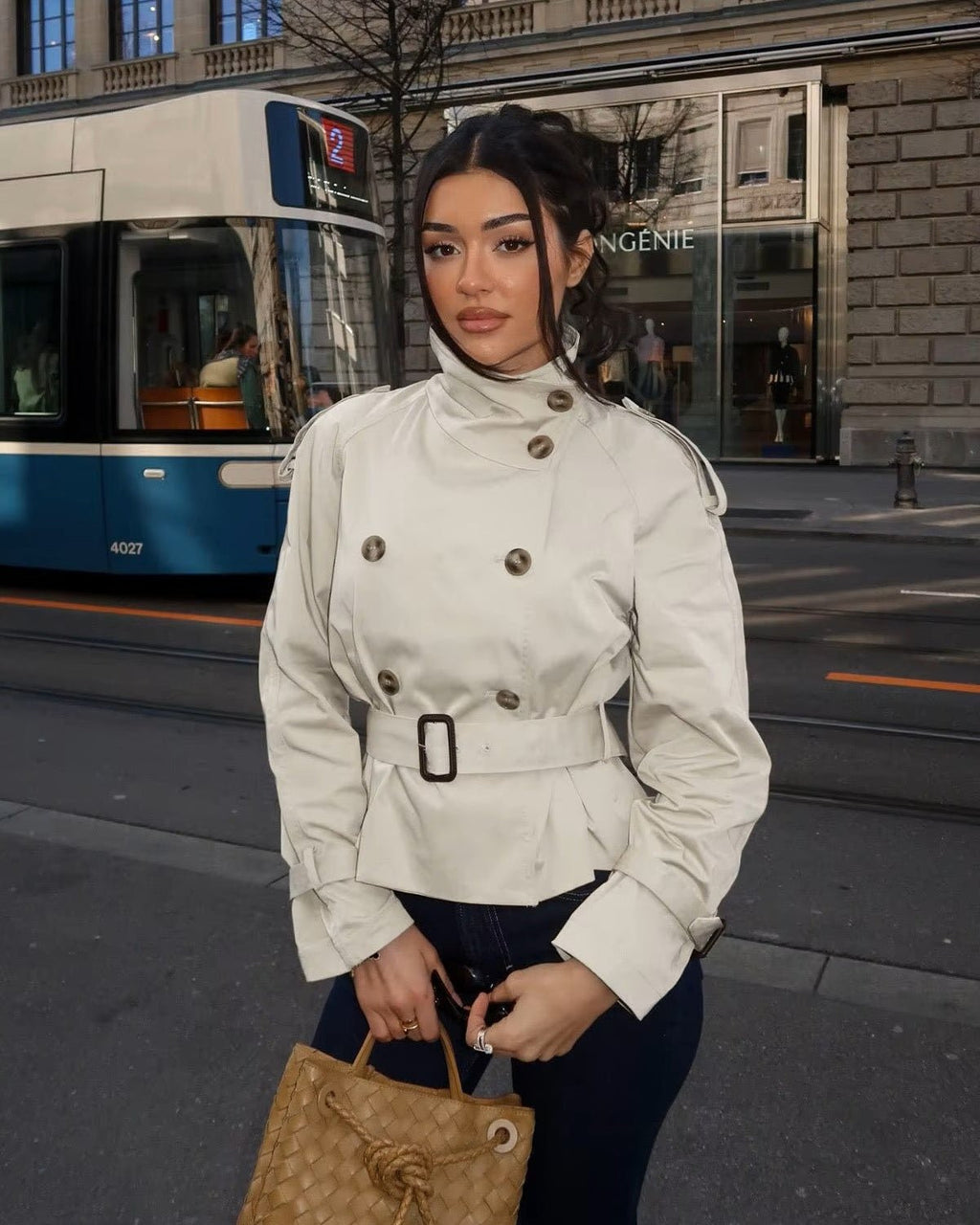 Teresa British Belted Trench Coat - Women's Fall and Winter Outerwear - Image 2