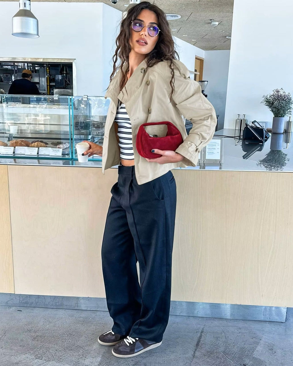 Teresa British Belted Trench Coat - Women's Fall and Winter Outerwear - Image 4