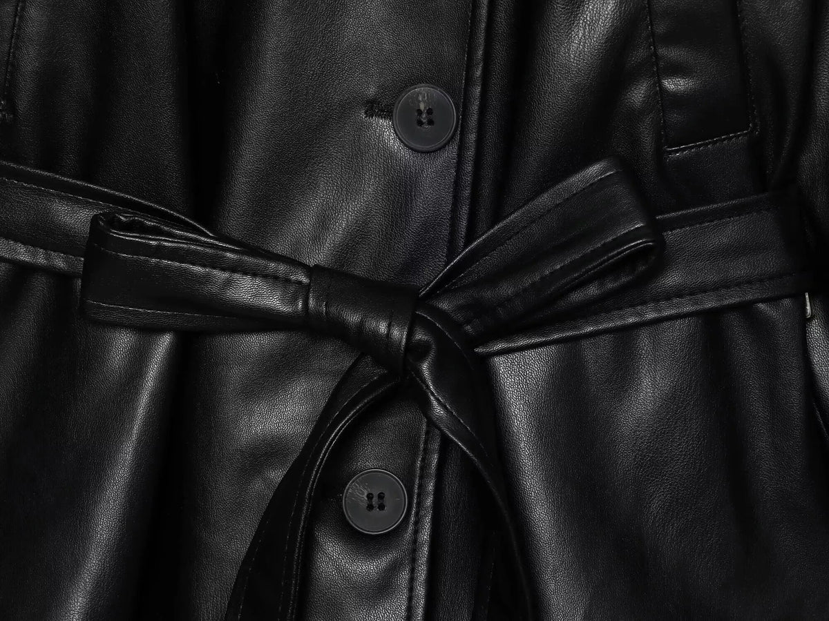 Alma Faux Leather Short Trench Coat - Women's Fall and Winter Outerwear - Image 5