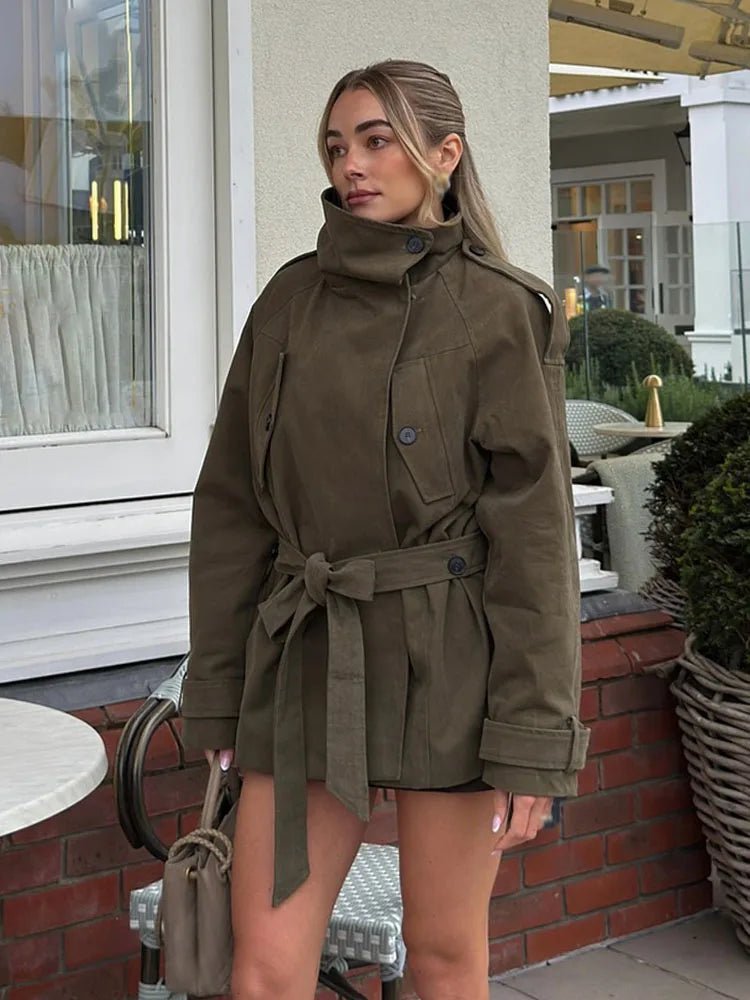 Alya High Neck Lace Up Coat - Women's Fall and Winter Outerwear - Image 2