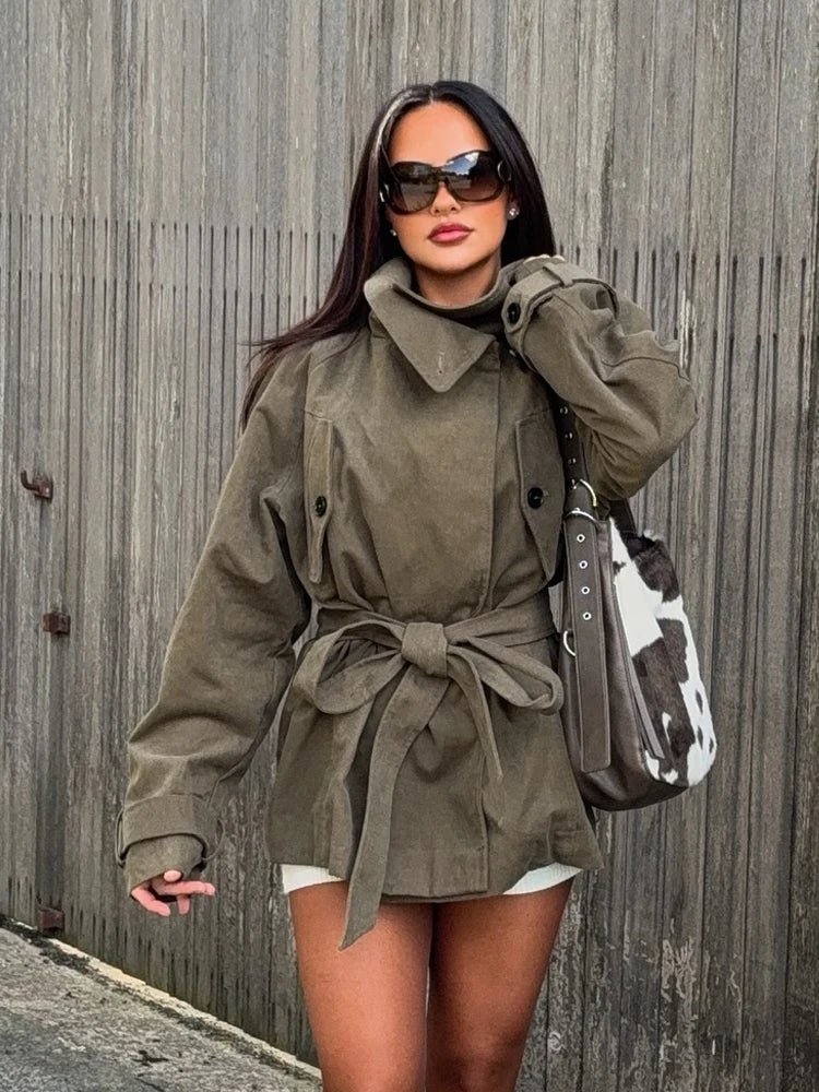 Alya High Neck Lace Up Coat - Women's Fall and Winter Outerwear - Image 3