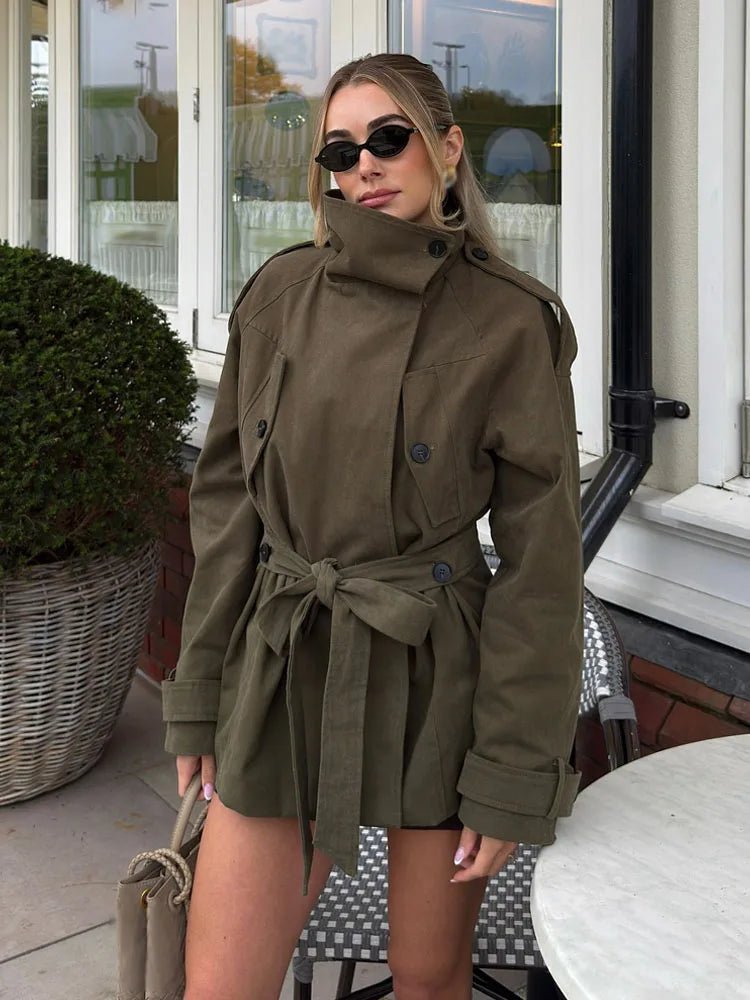 Alya High Neck Lace Up Coat - Women's Fall and Winter Outerwear