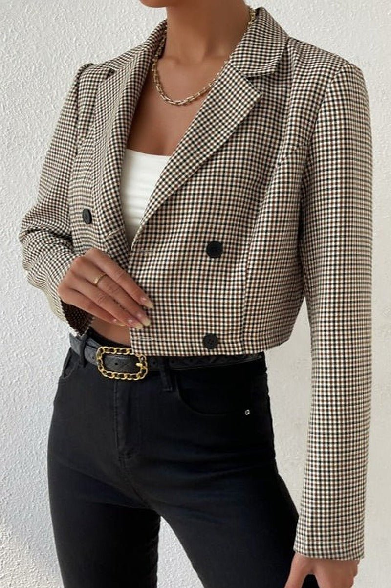 Amelia Houndstooth Cropped Blazer - Women's Fall and Winter Outerwear - Image 2