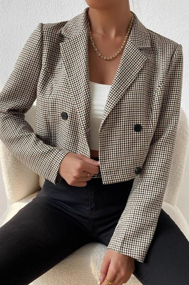 Amelia Houndstooth Cropped Blazer - Women's Fall and Winter Outerwear