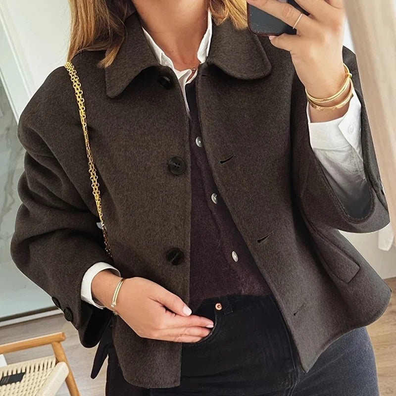 Angelina Buttoned Short Jacket - Women's Fall and Winter Outerwear - Image 5