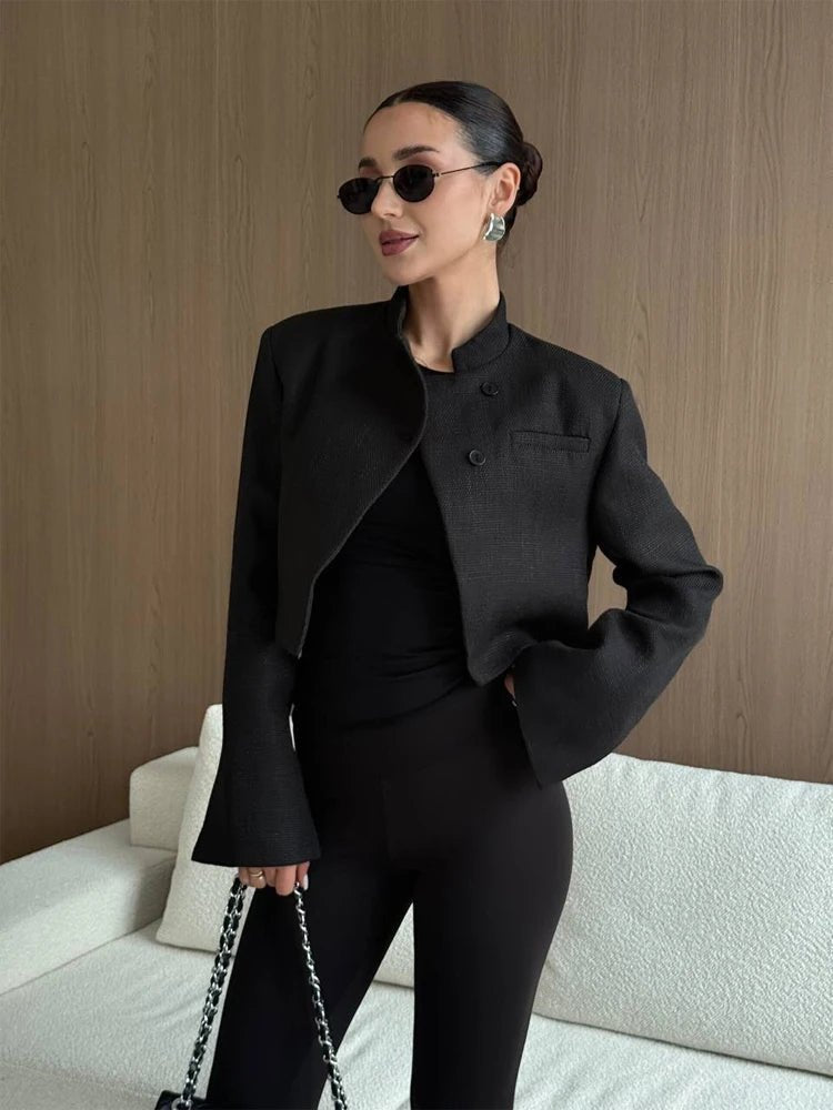 Anneliese Cropped Button-Front Blazer - Women's Fall and Winter Outerwear - Image 2