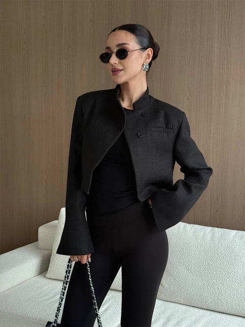 Anneliese Cropped Button-Front Blazer - Women's Fall and Winter Outerwear - Image 2