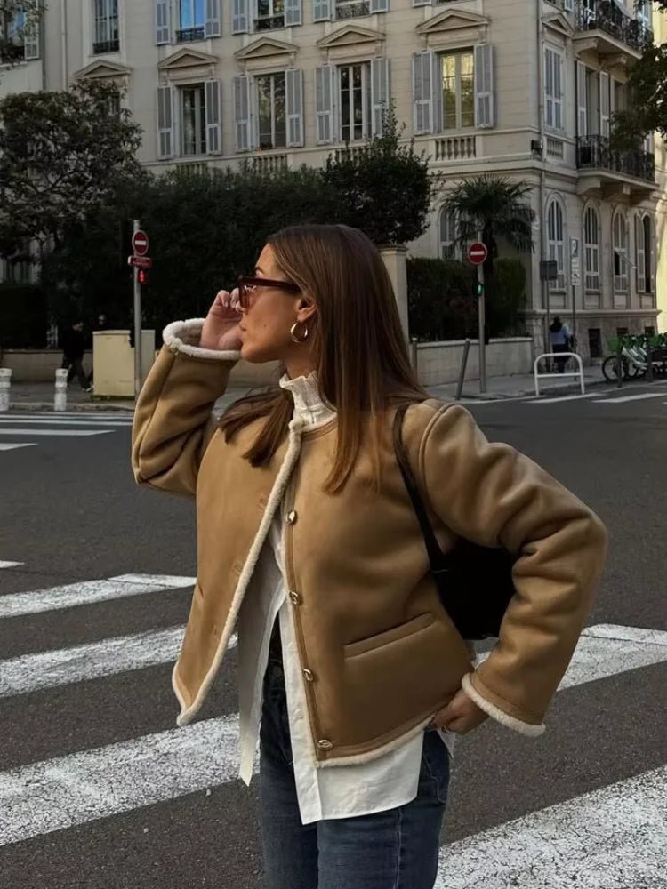 Aralyn Faux Fur Suede Coat - Women's Fall and Winter Outerwear - Image 3