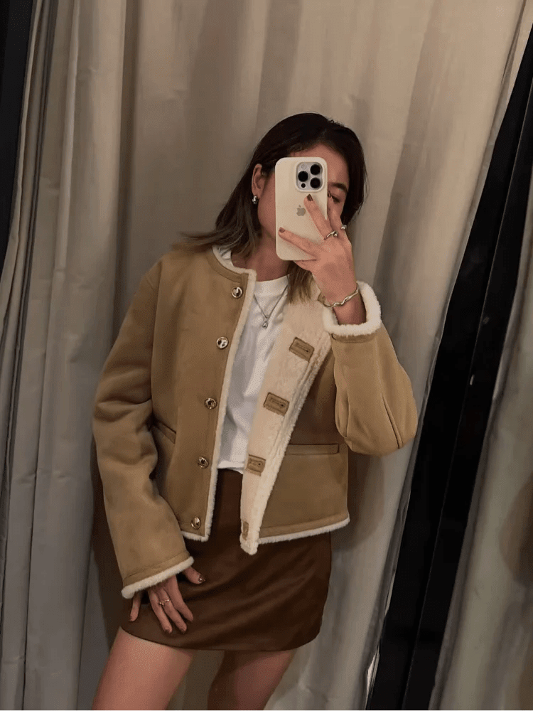 Aralyn Faux Fur Suede Coat - Women's Fall and Winter Outerwear - Image 5
