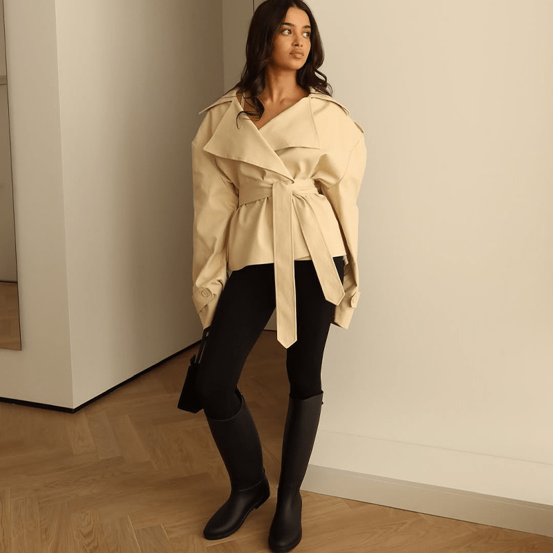 Barbara Belted Short Trench Coat - Women's Fall and Winter Outerwear - Image 3
