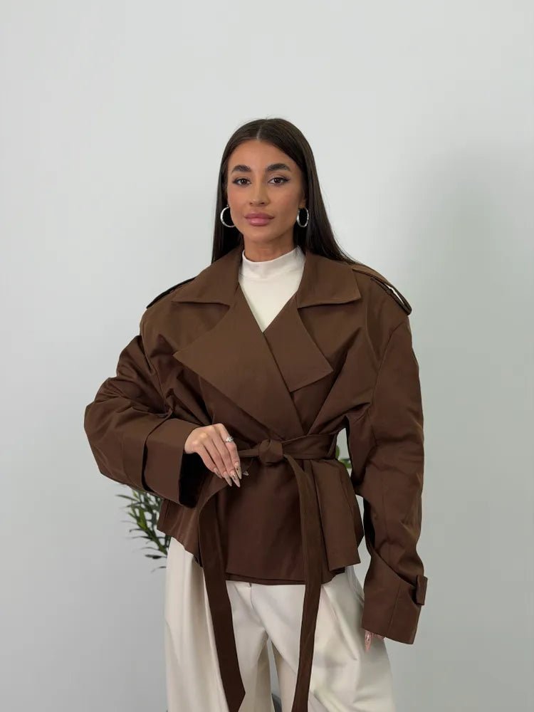 Adinda Cropped Trench Coat - Short Trench Jacket - Image 3