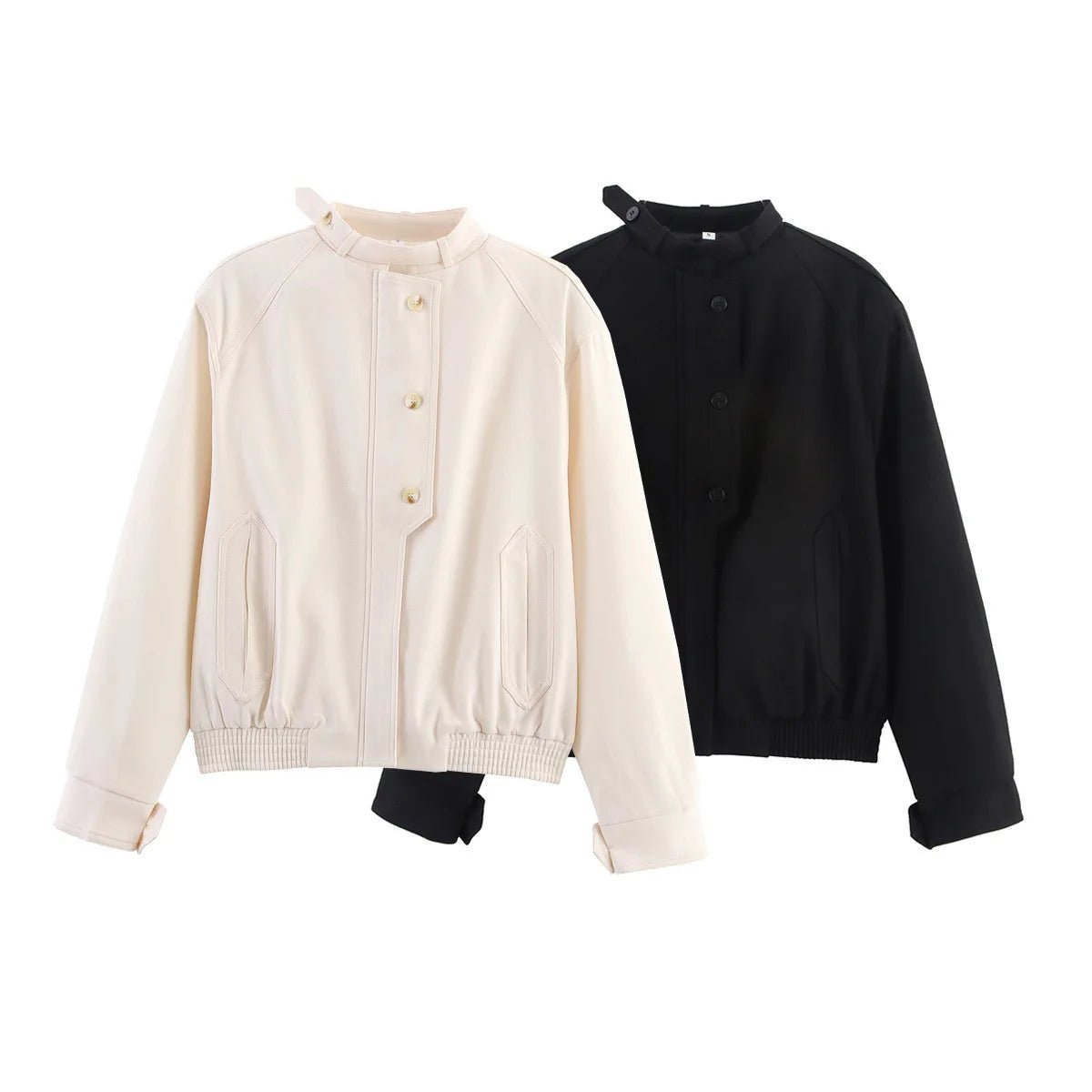 Hannah Stand Collar Jacket with Button Details - Women's Fall and Winter Outerwear - Image 5