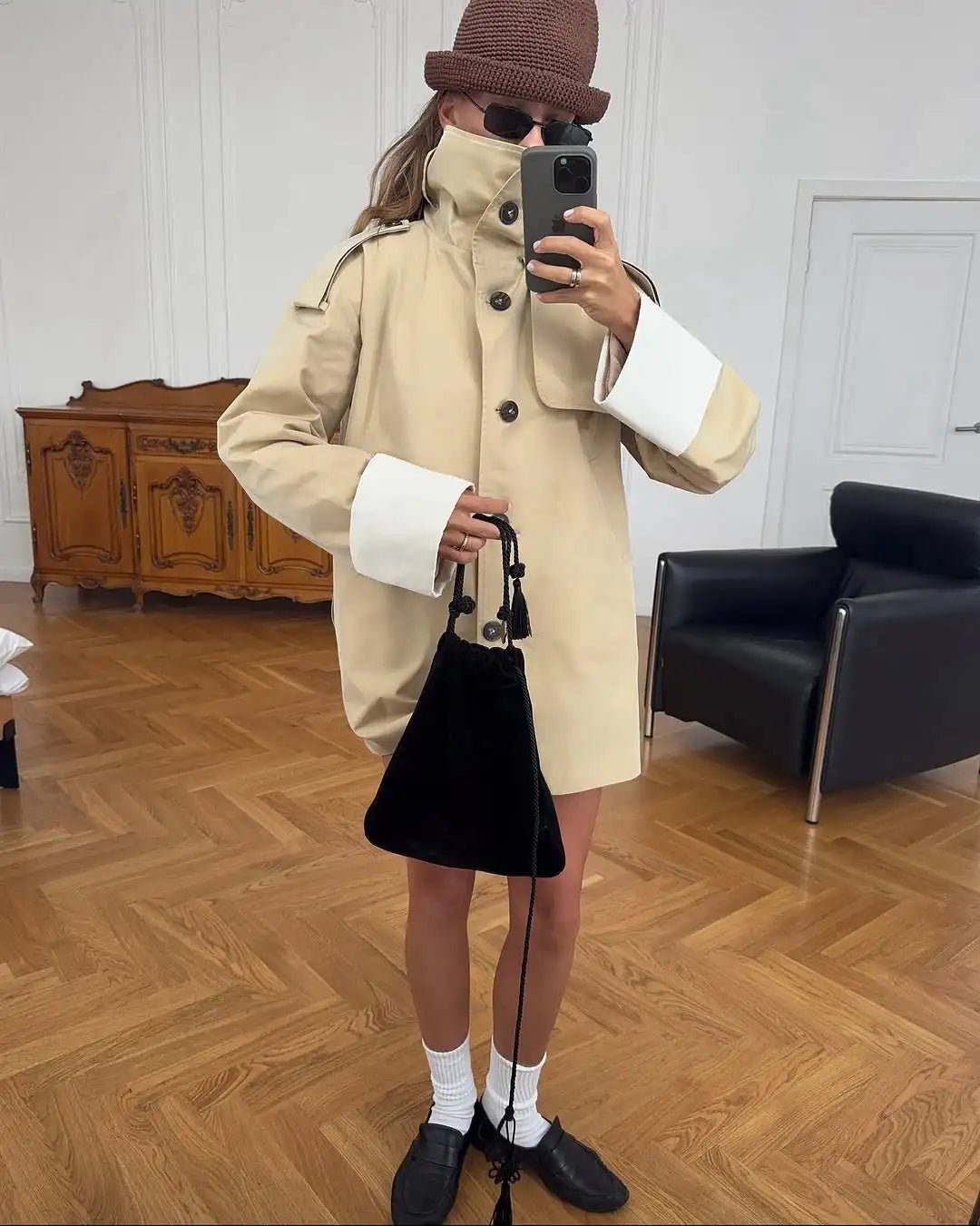 Brenda Contrast-Cuff Trench Jacket - Women's Fall and Winter Outerwear - Image 2