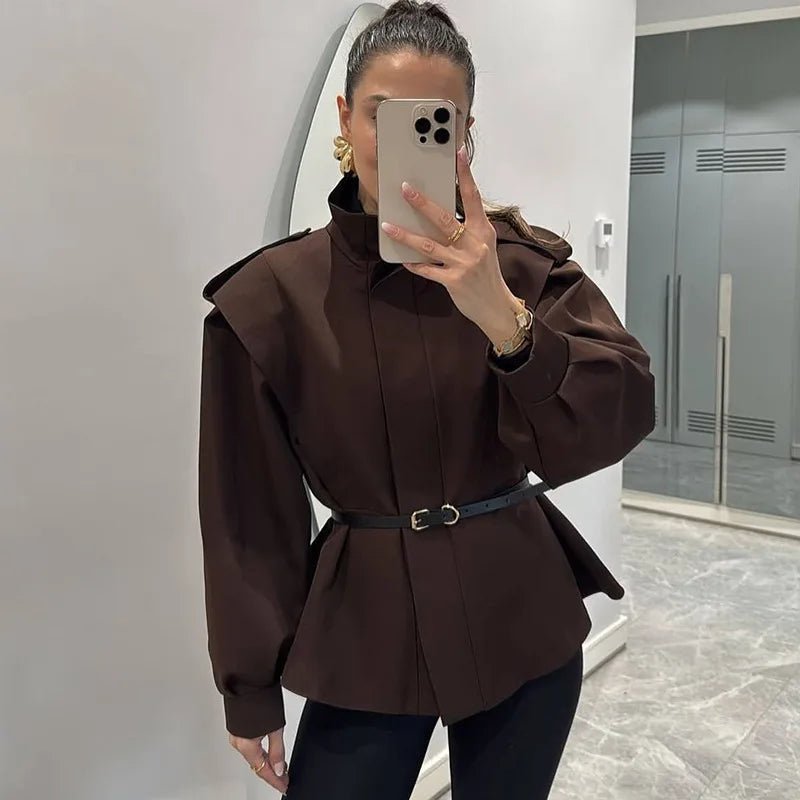 Camille Belted Short Trench Coat - Women's Fall and Winter Outerwear - Image 3