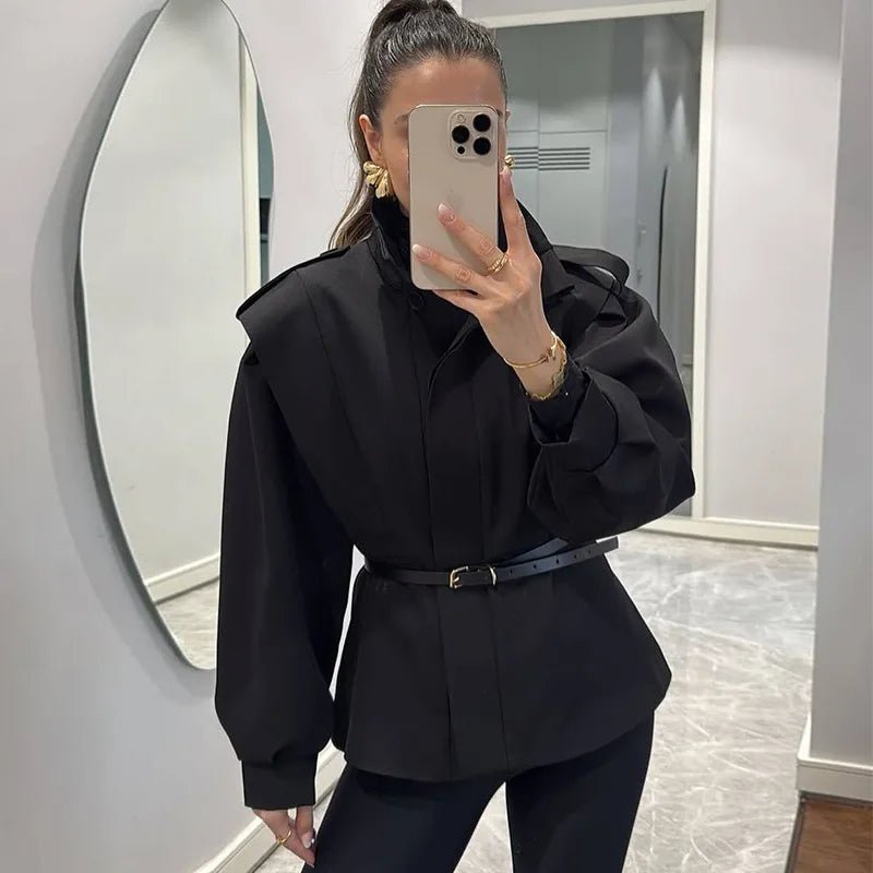 Camille Belted Short Trench Coat - Women's Fall and Winter Outerwear - Image 2