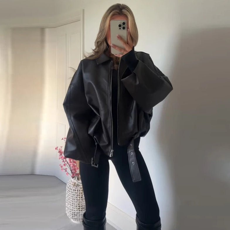 Carine Leather Moto Jacket - Women's Fall and Winter Outerwear - Image 8
