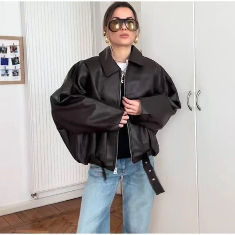Carine Leather Moto Jacket - Women's Fall and Winter Outerwear - Image 7