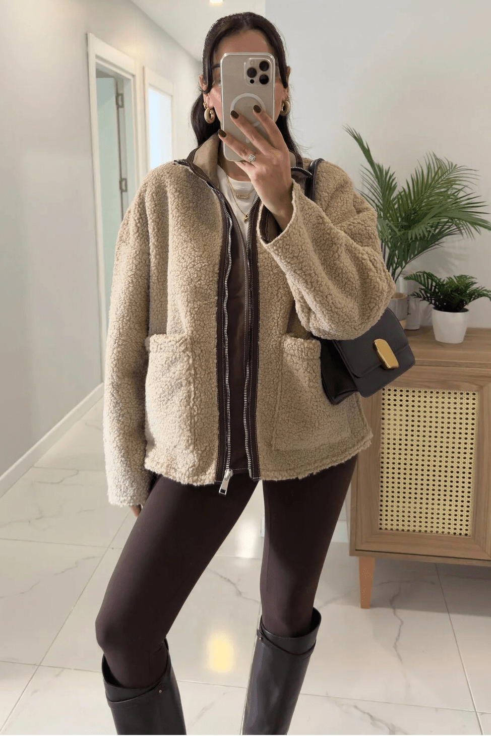 Carol Stand Collar Faux Fur Jacket - Women's Fall and Winter Outerwear - Image 6