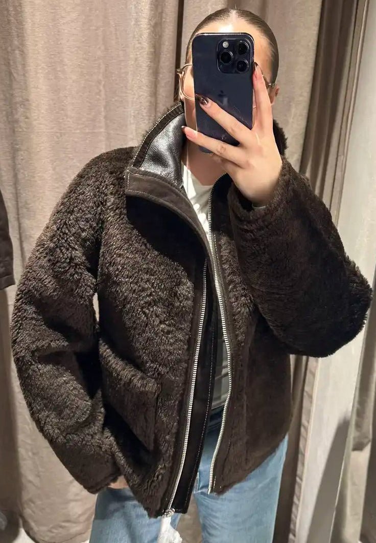 Carol Stand Collar Faux Fur Jacket - Women's Fall and Winter Outerwear - Image 11