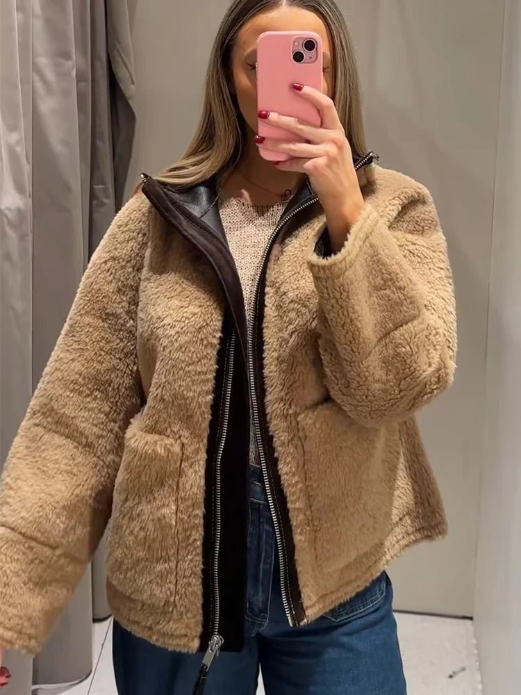 Carol Stand Collar Faux Fur Jacket - Women's Fall and Winter Outerwear - Image 10