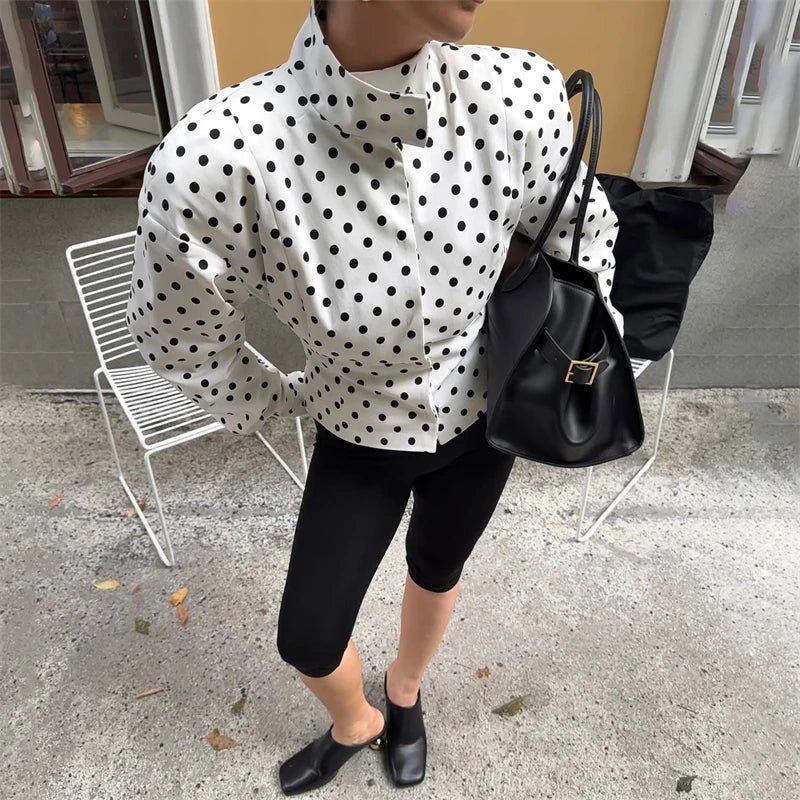 Caryl Stand Collar Polka Dot Jacket - Women's Fall and Winter Outerwear
