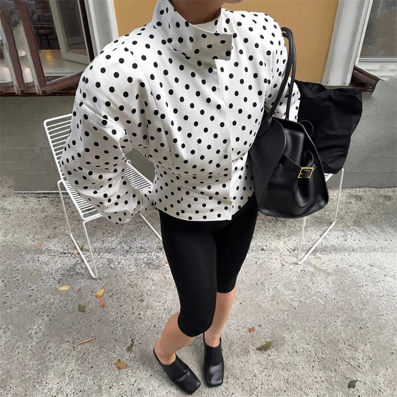 Caryl Stand Collar Polka Dot Jacket - Women's Fall and Winter Outerwear - Image 4
