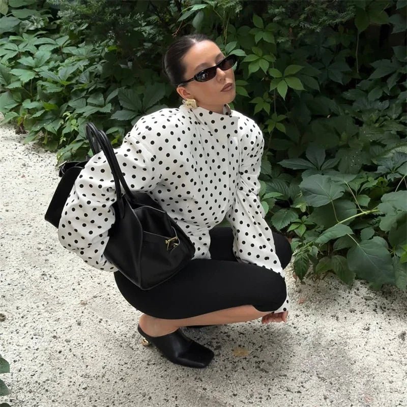 Caryl Stand Collar Polka Dot Jacket - Women's Fall and Winter Outerwear - Image 5