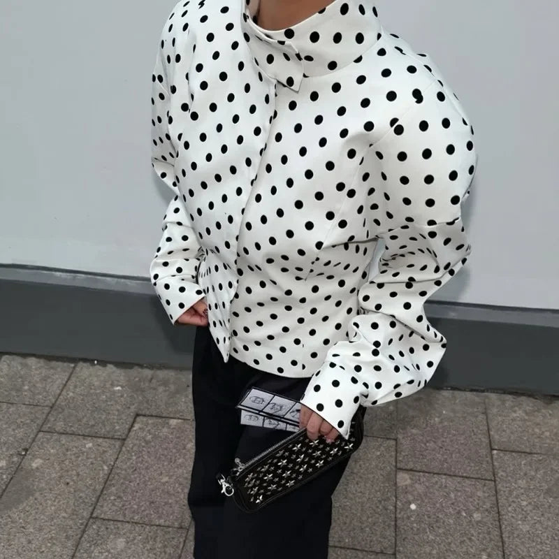 Caryl Stand Collar Polka Dot Jacket - Women's Fall and Winter Outerwear - Image 2