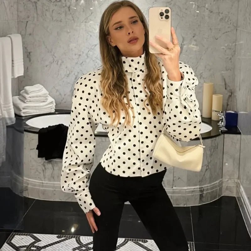 Caryl Stand Collar Polka Dot Jacket - Women's Fall and Winter Outerwear - Image 3