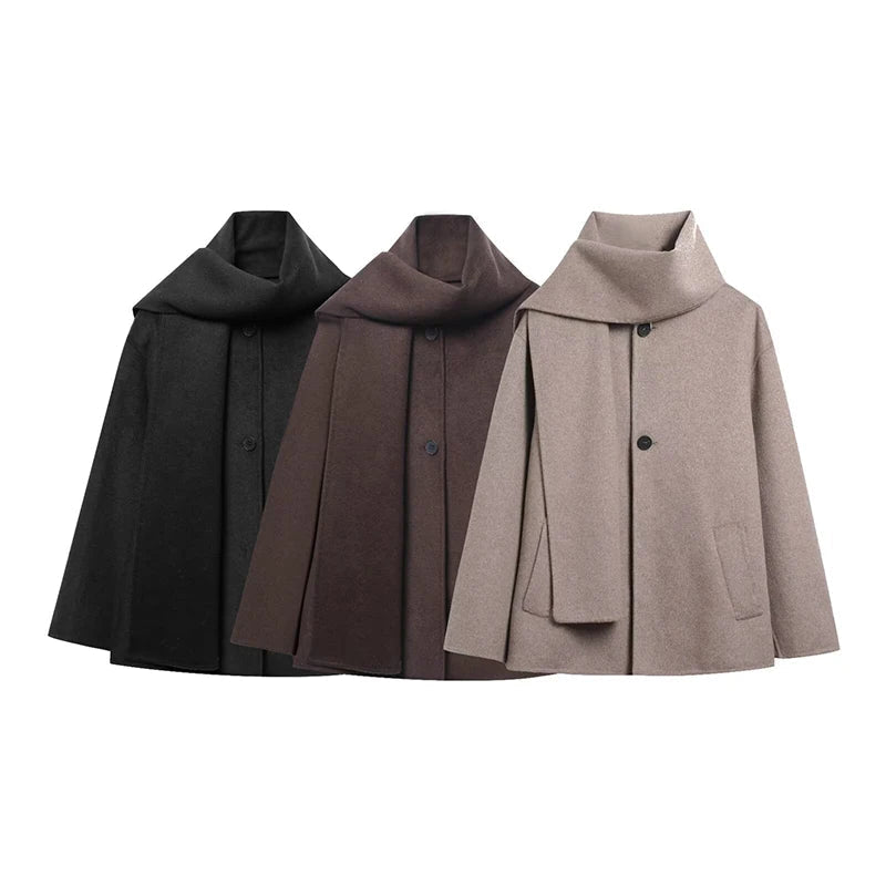 Cecille Coat with Scarf - Women's Fall and Winter Outerwear - Image 13