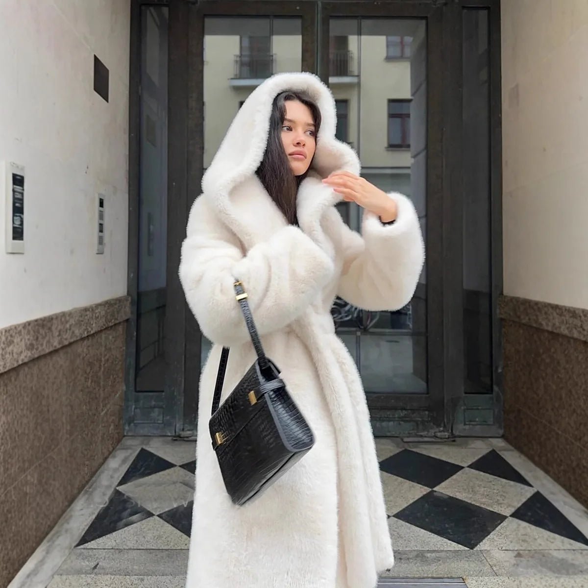 Bex Women's Faux Fur Hooded Long Coat - Lace-Up Winter Overcoat - Image 3