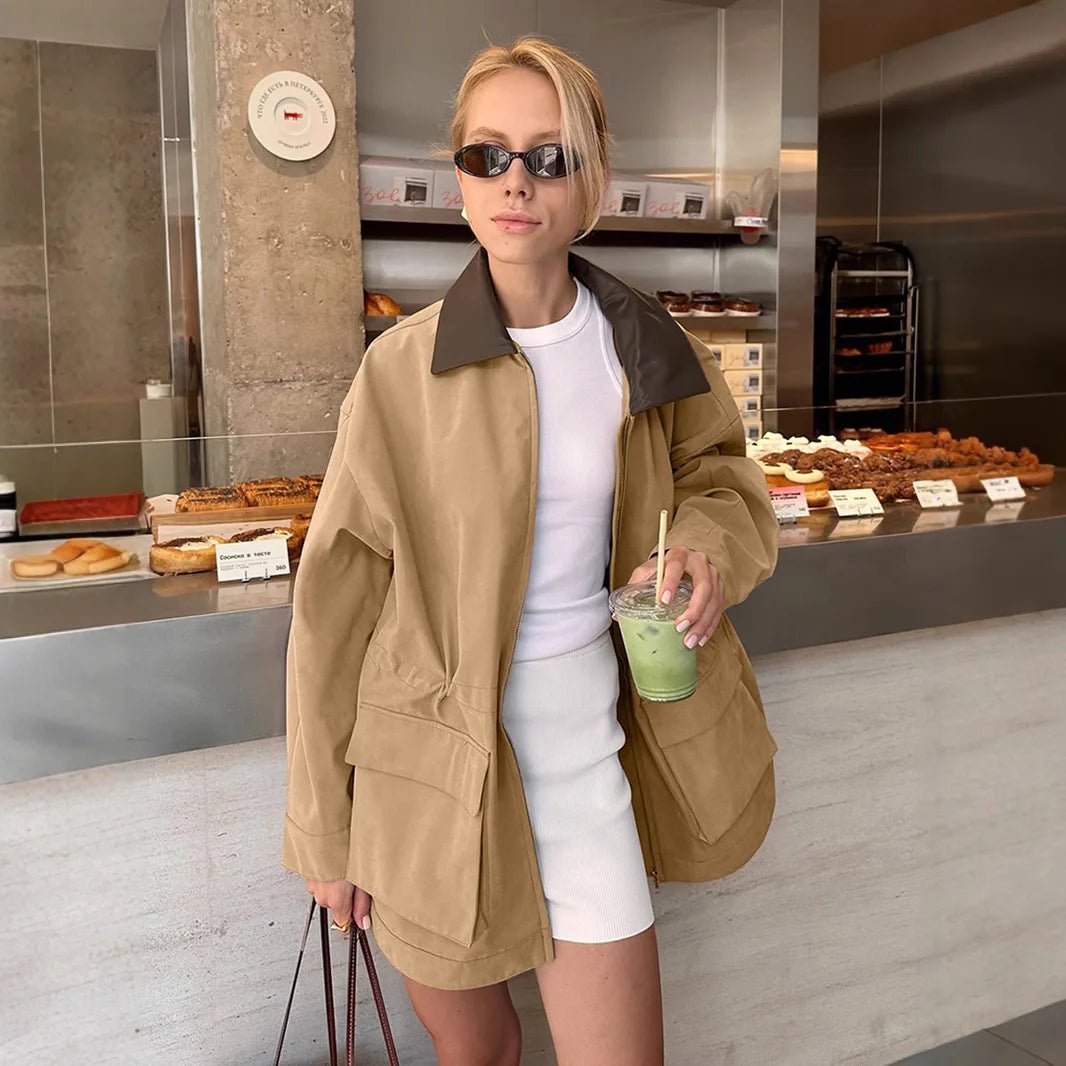 Christina Pocket Short Trench Coat - Women's Fall and Winter Outerwear - Image 2