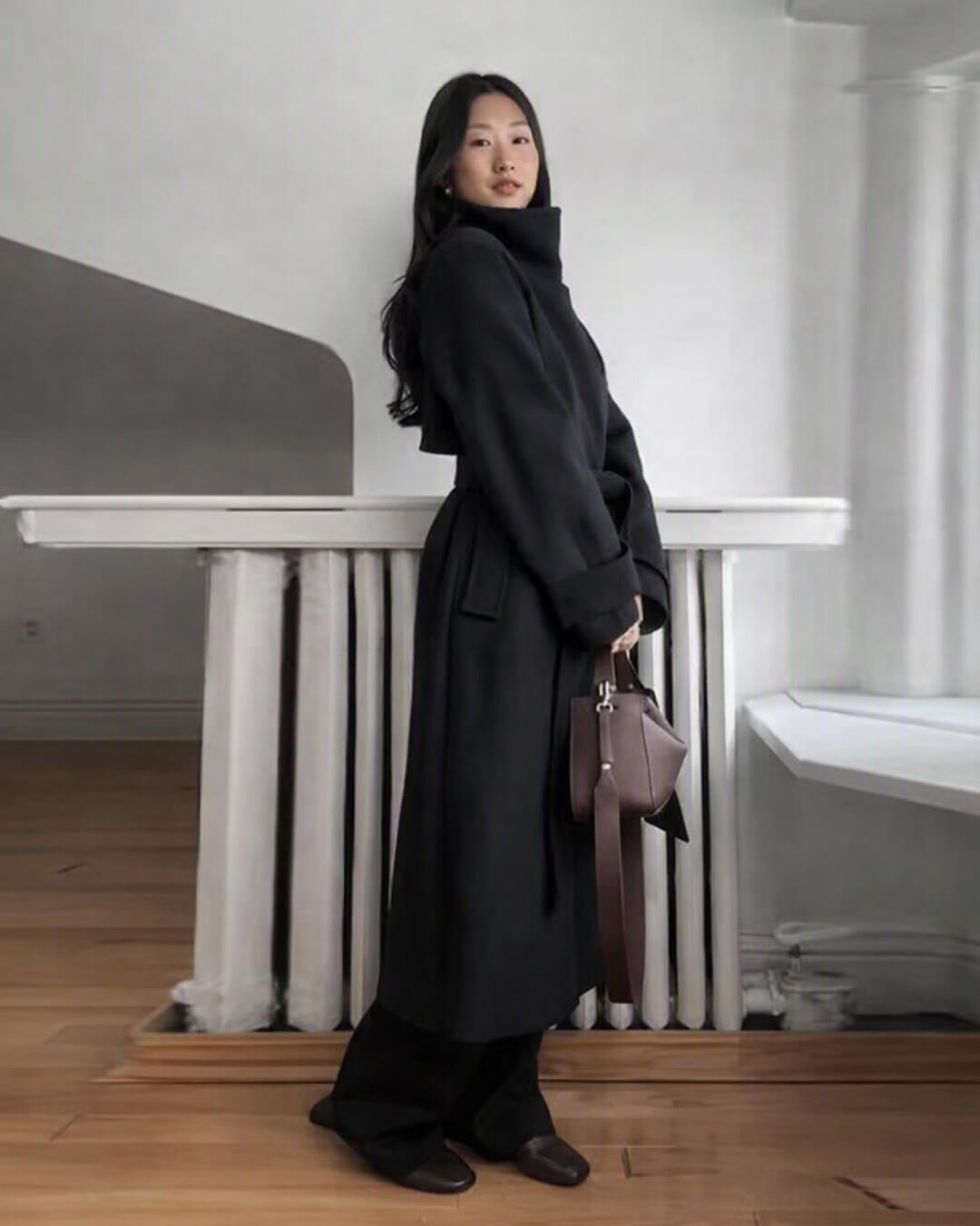 Claudine Long Belted High Collar Coat - Women's Fall and Winter Outerwear - Image 6