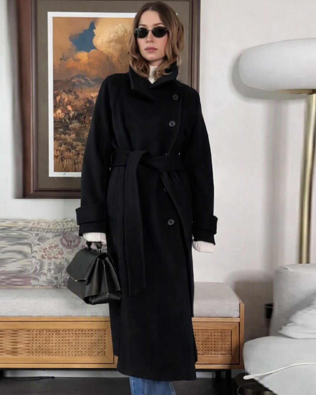 Claudine Long Belted High Collar Coat - Women's Fall and Winter Outerwear - Image 4