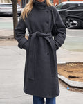 Claudine Long Belted High Collar Coat - Women's Fall and Winter Outerwear
