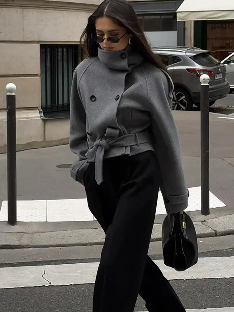 Debbie Women's Stand Collar Short Trench Coat - Double Breasted Fall Jacket - Image 10