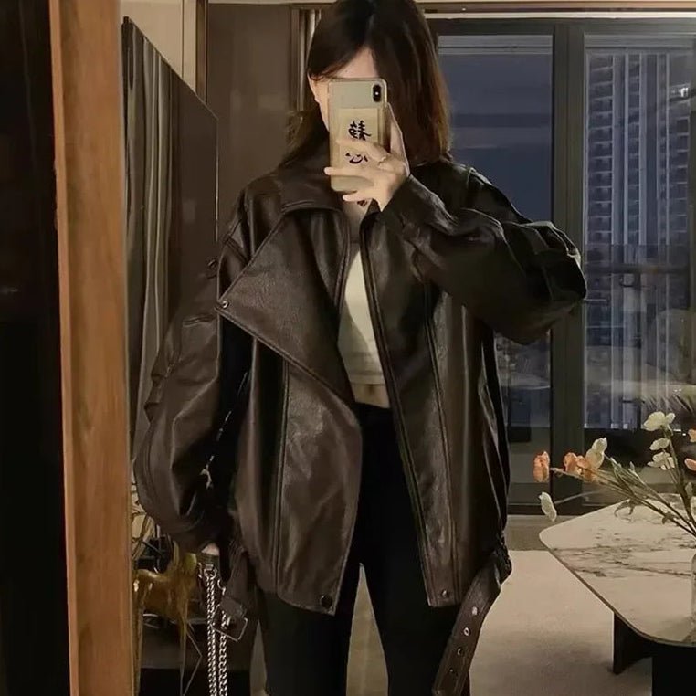 Denise Belted Leather Jacket - Women's Fall and Winter Outerwear - Image 9