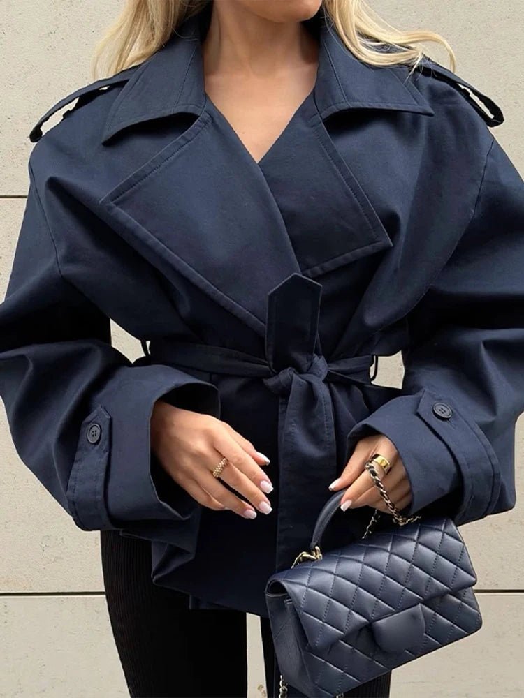 Dorothy Lace Up Short Trench Coat - Women's Fall and Winter Outerwear - Image 20