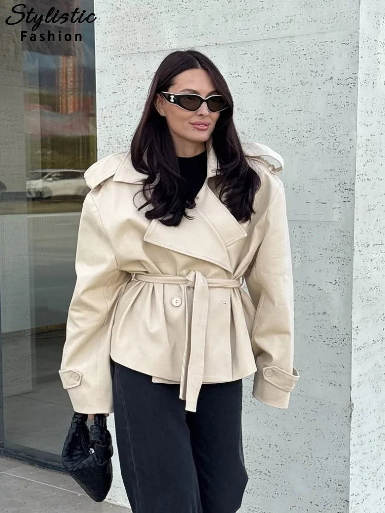 Dorothy Lace Up Short Trench Coat - Women's Fall and Winter Outerwear - Image 22