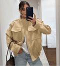Elyssa Women's Faux Suede Bomber Jacket - Oversized Zip-Front Outerwear - Image 7