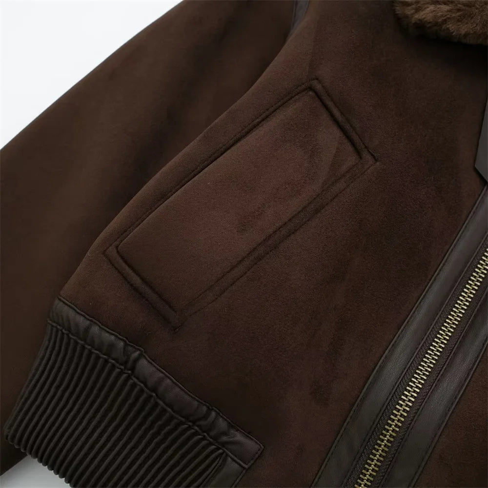 Esme Suede Short Bomber Jacket - Women's Fall and Winter Outerwear - Image 11